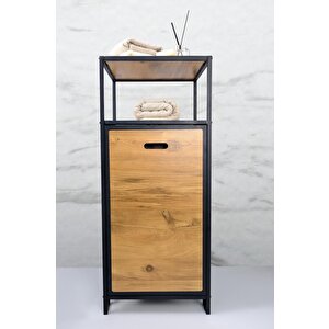 Metal Kirli Sepetli 2 Raflı Çok Amaçlı Banyo Düzenleyici Raf Organizer Siyah – Mrs-003 C1-1-369