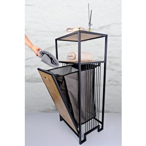 Digithome Metal Kirli Sepetli 2 Raflı Çok Amaçlı Banyo Düzenleyici Raf Organizer Siyah – Mrs-003 C1-1-369