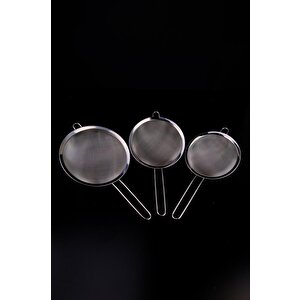 3’lü Çelik Saplı Süzgeç Seti 18-20-22 Cm Gri – C1-1-18