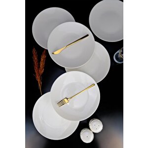 Lombardino Minimalist Modern Sade 6'lı Porselen Servis Tabağı 25 Cm