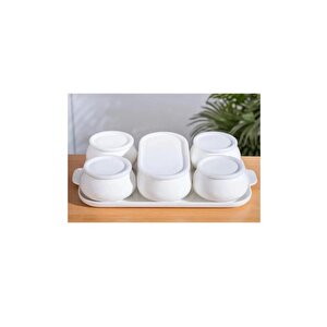 Nora Collection 6’lı Porselen Tepsili Kahvaltılık Seti Beyaz – Sct-06164