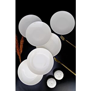 Lombardino Minimalist Modern Sade 6'lı Porselen Pasta Tabağı 20 Cm