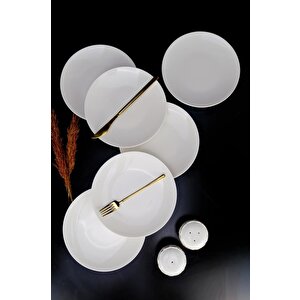 Lombardino Minimalist Modern Sade 6'lı Porselen Pasta Tabağı 20 Cm