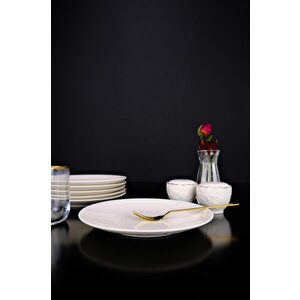 Lombardino Minimalist Modern Sade 6'lı Porselen Pasta Tabağı 20 Cm