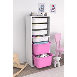 Cara 2 Büyük 4 Küçük Çok Amaçlı Dolap Mutfak Oyuncak Dolabı Pembe Beyaz