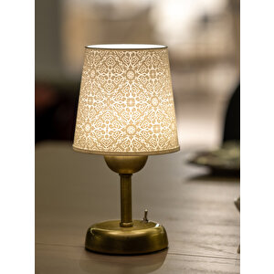Özel Tasarım Metal Ayaklı Masa Lambası / Abajur | Elegance Desen | Gold Ayak | Pi̇lli̇ 25 cm
