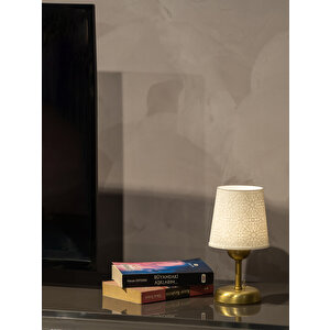Özel Tasarım Metal Ayaklı Masa Lambası / Abajur | Elegance Desen | Gold Ayak | Pi̇lli̇ 25 cm