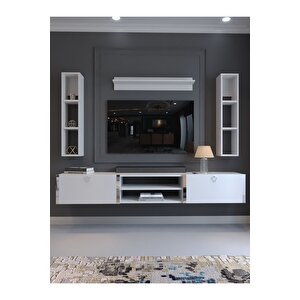 Festival Tv Ünitesi S13009-1 Beyaz Parlak Silver Duvara Monte Tv Sehpası
