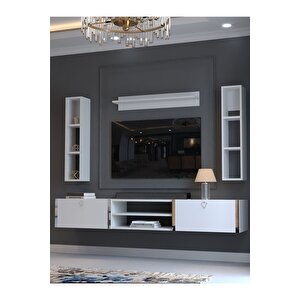 Festival Tv Ünitesi S13009-1 Beyaz Parlak Silver Duvara Monte Tv Sehpası