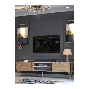 Festival Tv Sehpası G3830-1-6-y1-p1 Beyaz Çam Gold Metal Kulp