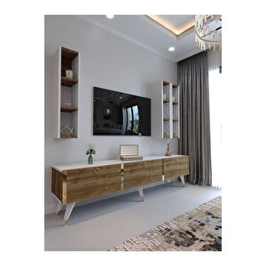 Festival Tv Ünitesi G3007-2-1 Cevi̇z Beyaz  - Color Gold Tv Sehpası Ve Duvar Rafı