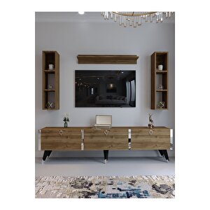 Festival Tv Ünitesi S3008-2 Cevi̇z - Color Silver Detaylı Minifiks Bağlantı Tv Sehpası Ve Duvar Rafı