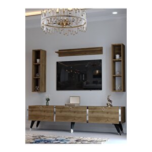 Festival Tv Ünitesi S3008-2 Cevi̇z - Color Silver Detaylı Minifiks Bağlantı Tv Sehpası Ve Duvar Rafı