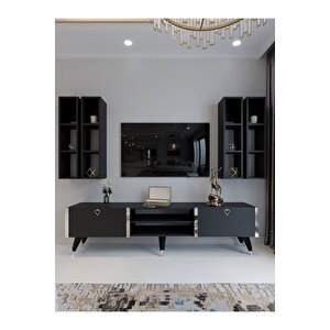 Festival Tv Ünitesi G3001-4 Antrasit - Silver Detaylı Minifiks Bağlantı Tv Sehpası Ve Duvar Rafı