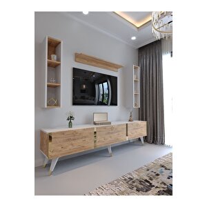 Tv Ünitesi G3008-6-1 Beyaz Atlanti̇k Si̇lver Color Tv Sehpası Ve Duvar Rafı