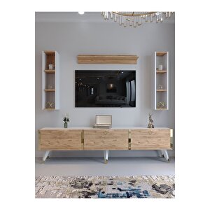 Tv Ünitesi G3008-6-1 Beyaz Atlanti̇k Si̇lver Color Tv Sehpası Ve Duvar Rafı