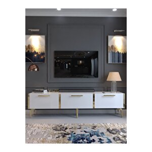Festival Tv Sehpası G3817-1-y1-d2 Beyaz Gold Metal Kulp