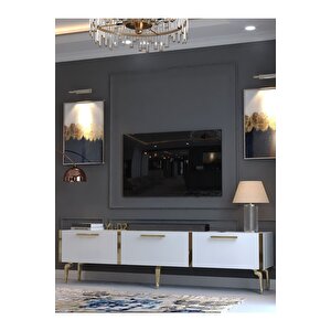 Festival Tv Sehpası G3817-1-y1-d2 Beyaz Gold Metal Kulp