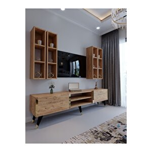 Tv Ünitesi G3001-6 Atlanti̇k Gold Color Tv Sehpası Ve Duvar Rafı