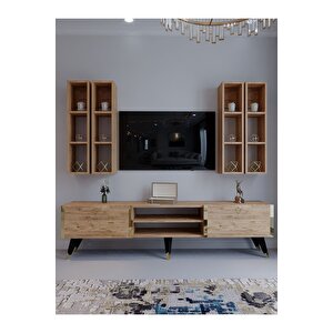 Tv Ünitesi G3001-6 Atlanti̇k Gold Color Tv Sehpası Ve Duvar Rafı