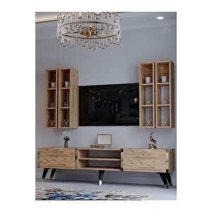Tv Ünitesi G3001-6 Atlanti̇k Gold Color Tv Sehpası Ve Duvar Rafı