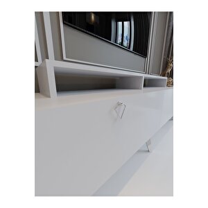 Festival Tv Ünitesi S3010-1 Beyaz Parlak Silver Detaylı Minifiks Bağlantı Tv Sehpası