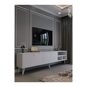 Festival Tv Ünitesi S6501-1 Beyaz Parlak Silver Detaylı Minifiks Bağlantı Tv Sehpası