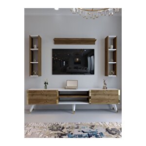 Festival Tv Ünitesi G3009-2-1 Ceviz Beyaz Color Gold Tv Sehpası Ve Duvar Rafı