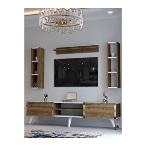 Festival Tv Ünitesi G3009-2-1 Ceviz Beyaz Color Gold Tv Sehpası Ve Duvar Rafı