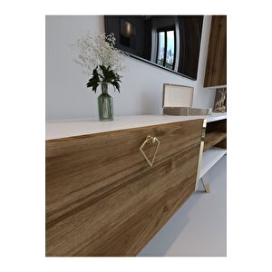 Festival Tv Ünitesi G3009-2-1 Ceviz Beyaz Color Gold Tv Sehpası Ve Duvar Rafı