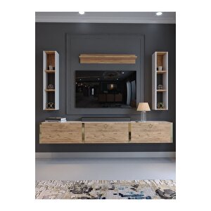 Festival Tv Ünitesi G13008-1-6 Beyaz Atlantik Çam Gold Duvara Monte Tv Sehpası