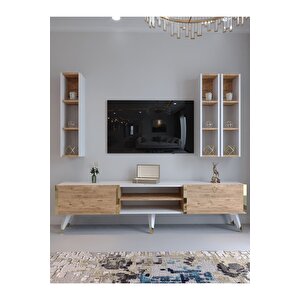 Festival Tv Ünitesi S3006-6-1 Beyaz Atlanti̇k Si̇lver Color Tv Sehpası Ve Duvar Rafı