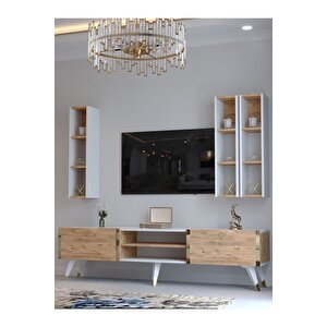 Festival Tv Ünitesi S3006-6-1 Beyaz Atlanti̇k Si̇lver Color Tv Sehpası Ve Duvar Rafı