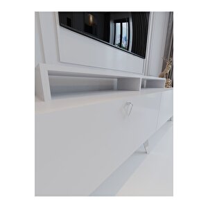 Festival Tv Ünitesi S3012-1 Beyaz Parlak Silver Detaylı Minifiks Bağlantı Tv Sehpası