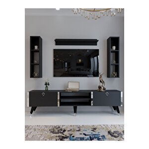 Festival Tv Ünitesi S3009-4 Antrasit - Silver Detaylı Minifiks Bağlantı Tv Sehpası Ve Duvar Rafı