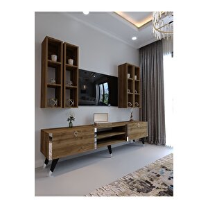 Festival Tv Ünitesi S3001-2 Cevi̇z - Color Silver Detaylı Minifiks Bağlantı Tv Sehpası Ve Duvar Rafı