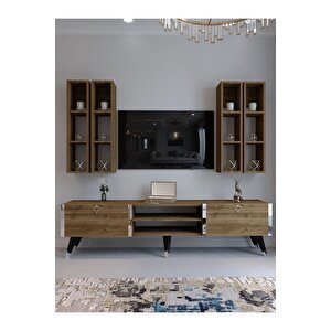 Festival Tv Ünitesi S3001-2 Cevi̇z - Color Silver Detaylı Minifiks Bağlantı Tv Sehpası Ve Duvar Rafı