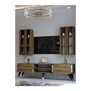 Festival Tv Ünitesi S3001-2 Cevi̇z - Color Silver Detaylı Minifiks Bağlantı Tv Sehpası Ve Duvar Rafı