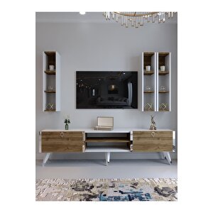 Festival Tv Ünitesi S3006-2-1 Cevi̇z Beyaz  - Color Si̇lver Tv Sehpası Ve Duvar Rafı