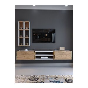 Festival Tv Ünitesi G13000-1-6 Beyaz Atlantik Çam Gold Duvara Monte Tv Sehpası
