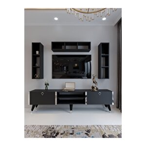 Festival Tv Ünitesi G3006-4 Antrasit - Silver Detaylı Minifiks Bağlantı Tv Sehpası Ve Duvar Rafı