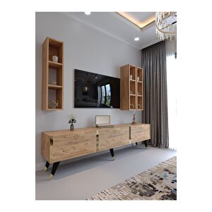 Tv Ünitesi G3007-6 Atlanti̇k Gold Color Tv Sehpası Ve Duvar Rafı