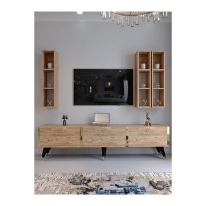 Tv Ünitesi G3007-6 Atlanti̇k Gold Color Tv Sehpası Ve Duvar Rafı