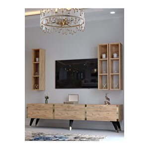 Tv Ünitesi G3007-6 Atlanti̇k Gold Color Tv Sehpası Ve Duvar Rafı