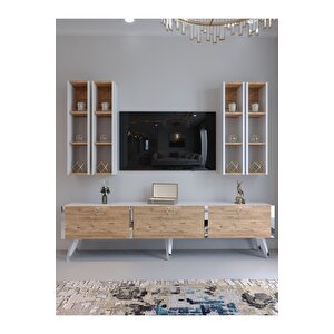 Festival Tv Ünitesi S3002-6-1 Beyaz Atlanti̇k Si̇lver Color Tv Sehpası Ve Duvar Rafı