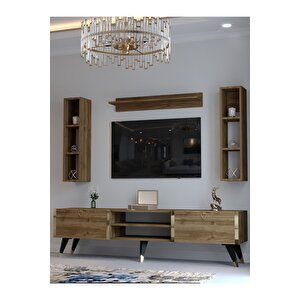 Festival Tv Ünitesi G3009-2 Cevi̇z - Color Gold Detaylı Minifiks Bağlantı Tv Sehpası Ve Duvar Rafı