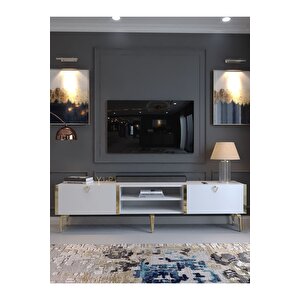 Festival Tv Sehpası G3830-1-y1-p1 Beyaz Gold Metal Kulp