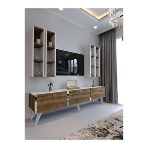 Festival Tv Ünitesi S3002-2-1 Cevi̇z Beyaz  - Color Si̇lver Tv Sehpası Ve Duvar Rafı