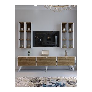 Festival Tv Ünitesi S3002-2-1 Cevi̇z Beyaz  - Color Si̇lver Tv Sehpası Ve Duvar Rafı