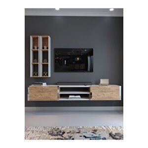 Festival Tv Ünitesi S13000-1-6 Beyaz Atlantik Çam Silver Duvara Monte Tv Sehpası